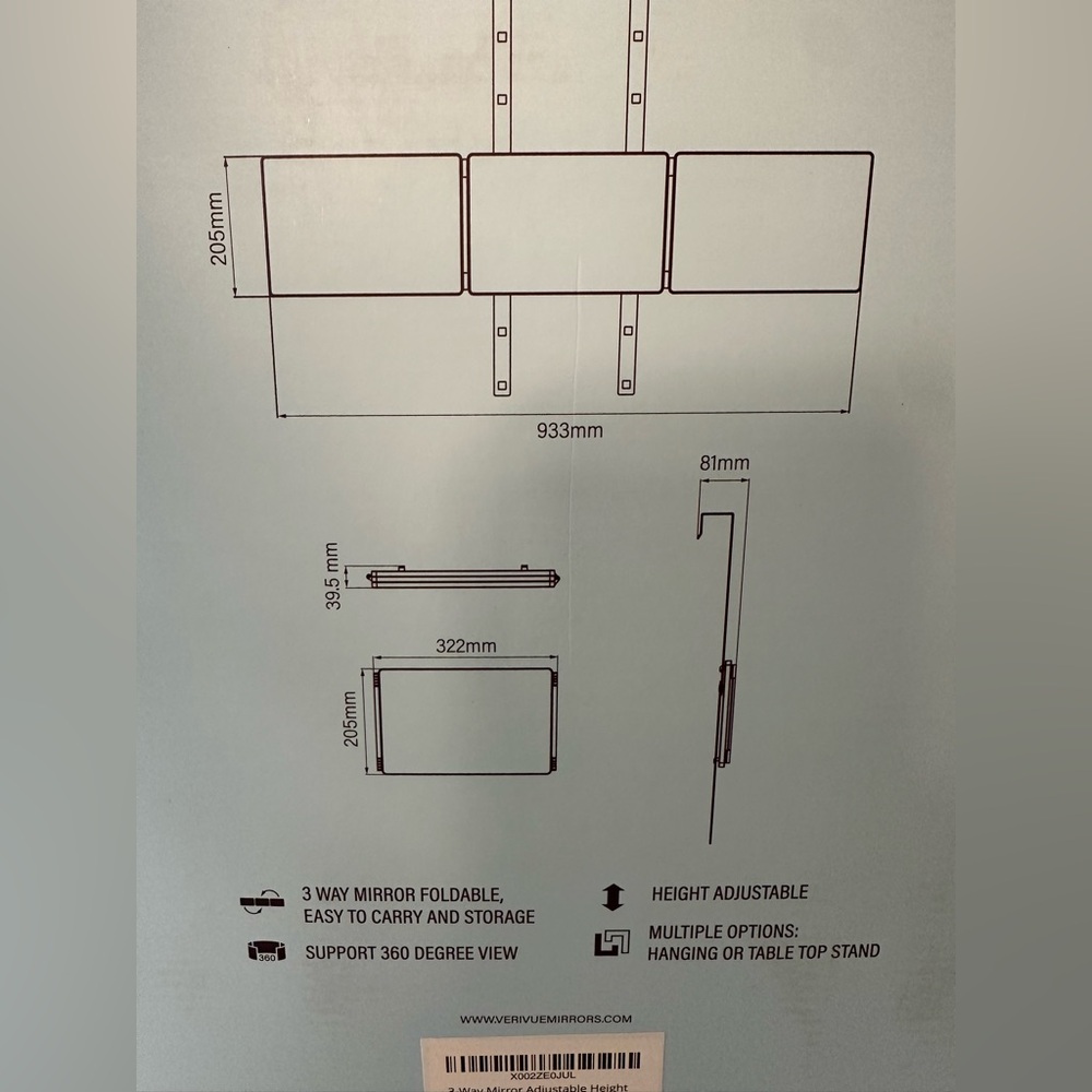 Tri-Fold Vanity Mirror with Magnifying Attachment - Picture 7 of 8